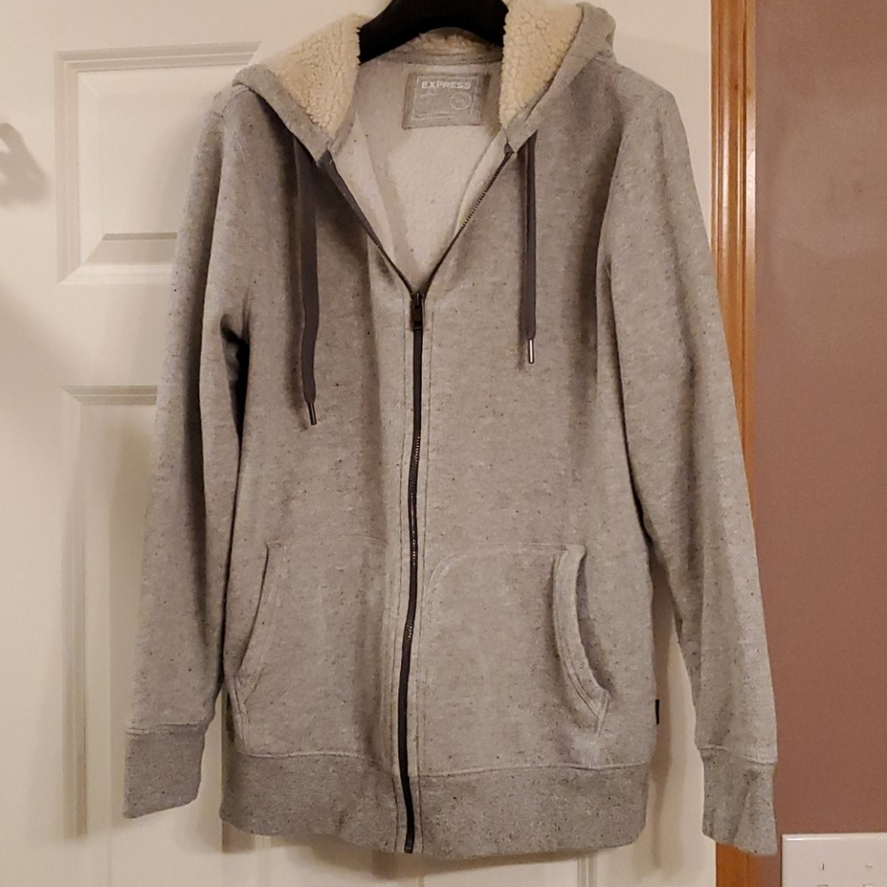 Express Grey Sherpa Hoodie